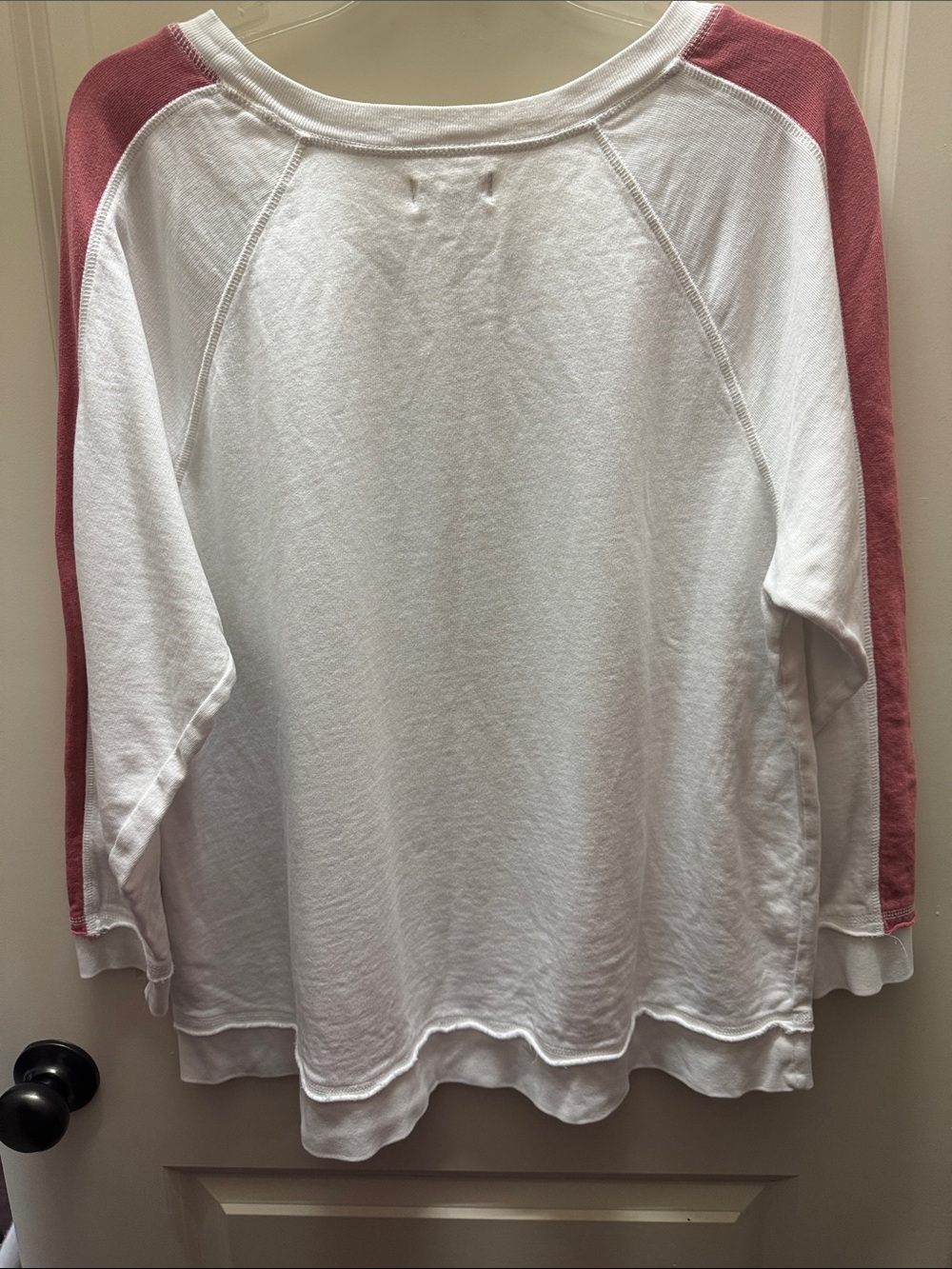 True Craft White Pullover with Dusty Rose Raglan Sleeves - Picture 6 of 8